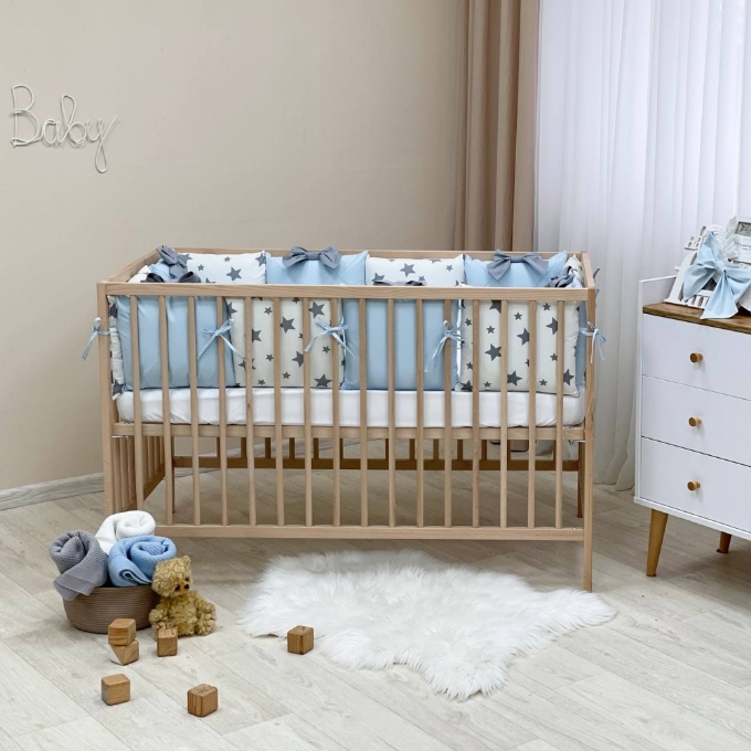 Set lenjerie patut bebe 7 piese Blue Stars (8)